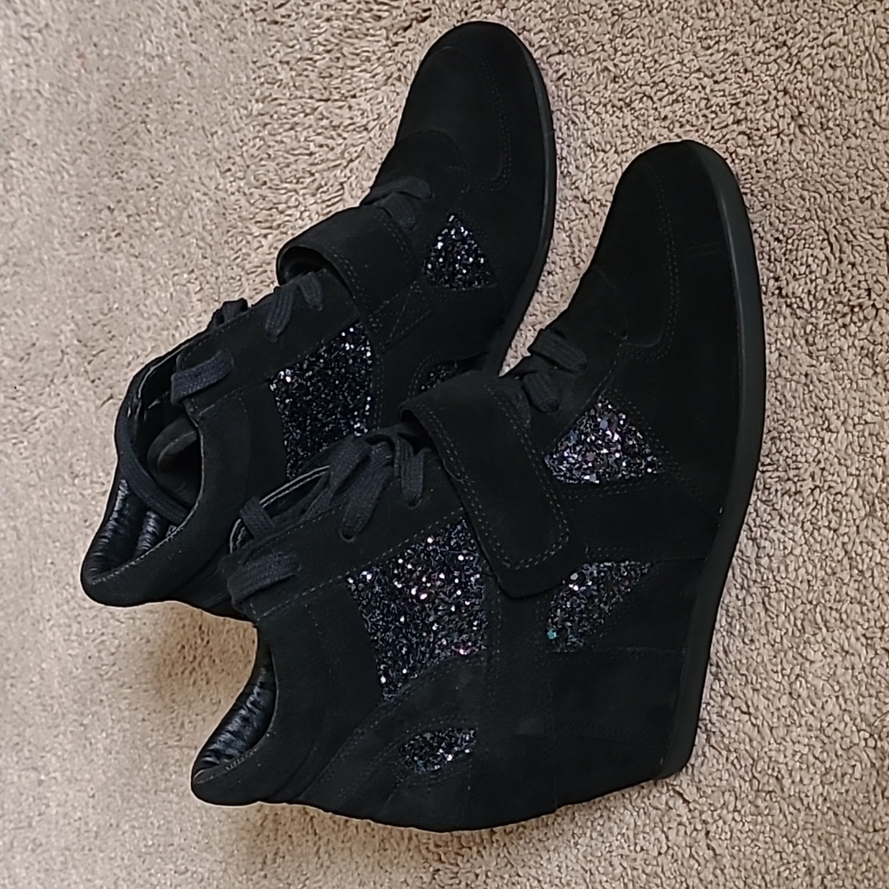 Ash Bowie Black Suede Wedges Sz 9